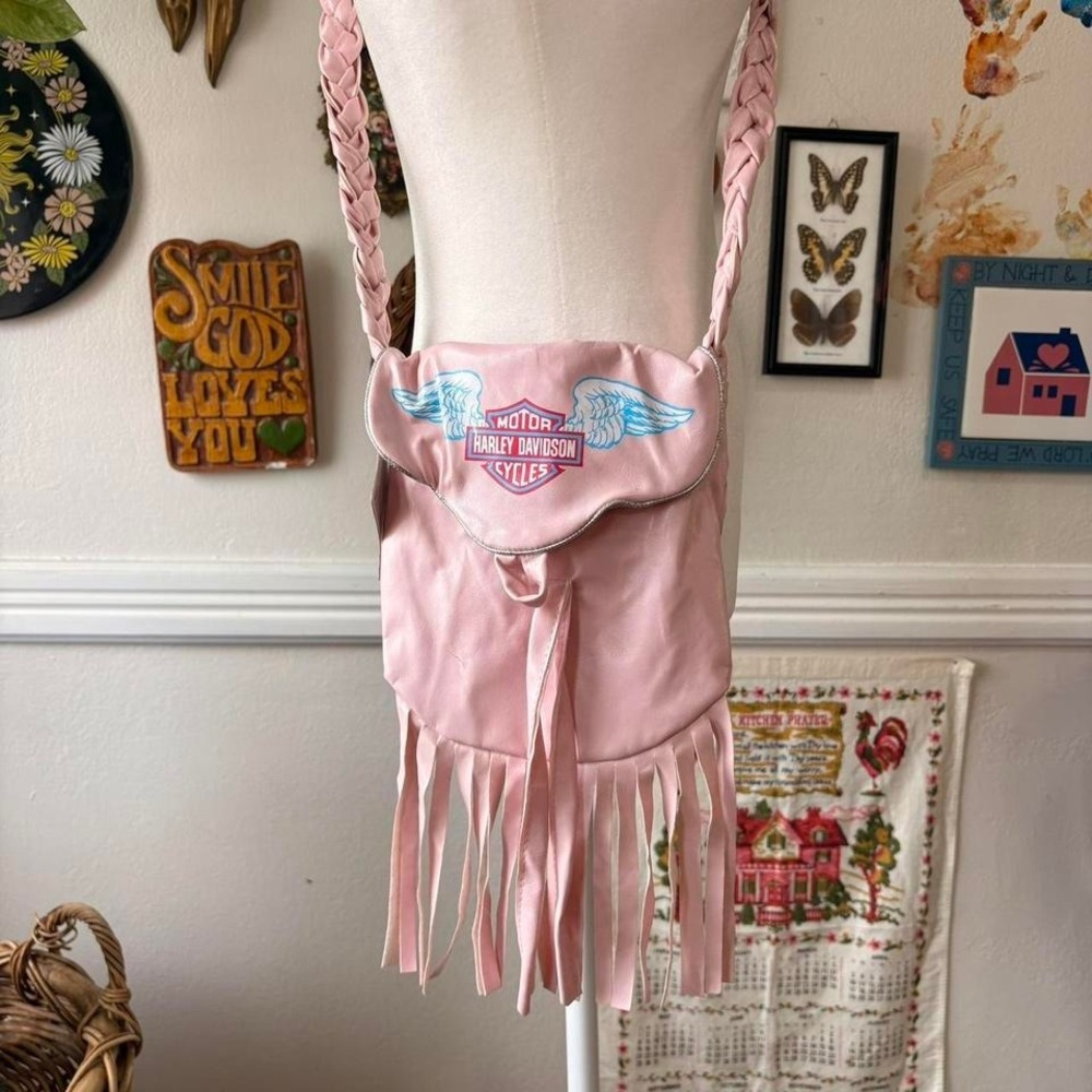 Harley-Davidson Pink Fringe Braided Strap Kids Crossbody